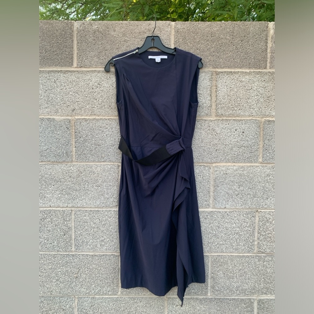 Diane Von Furstenberg Alba Two Dress Navy  Stretch Gathered Zip Shoulder Size 2
